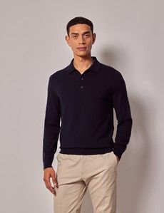 Navy Merino Polo Sweater - Machine Washable-preview2
