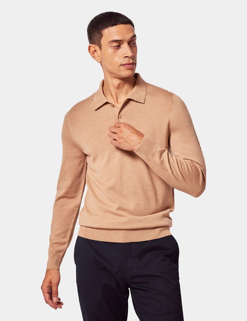 Camel Polo Jumper - Machine Washable
