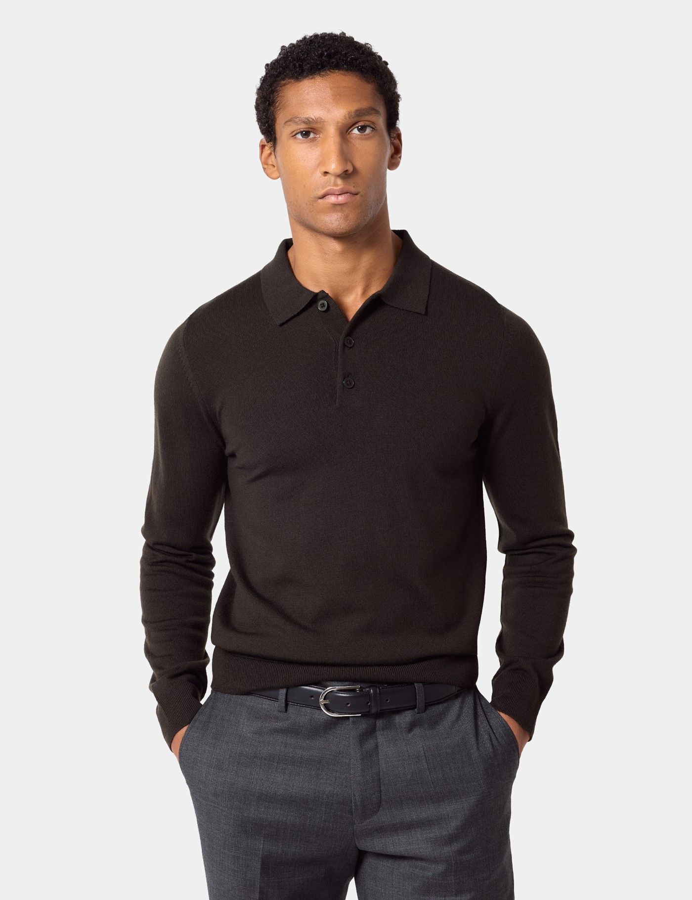 Dark Olive Polo Sweater - Machine Washable