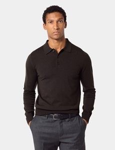 Dark Olive Polo Jumper - Machine Washable