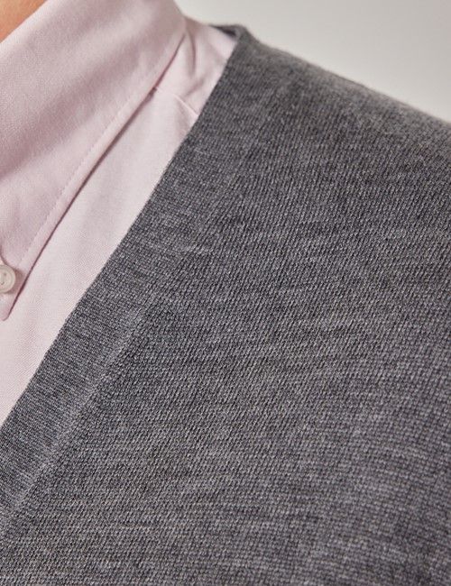 Grey V-Neck Merino Cardigan - Machine Washable-preview