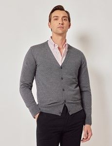 Grey V-Neck Merino Cardigan - Machine Washable-preview2