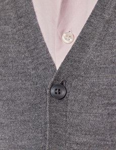 Grey V-Neck Merino Cardigan - Machine Washable-preview3