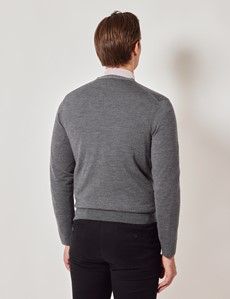 Grey V-Neck Merino Cardigan - Machine Washable-preview4