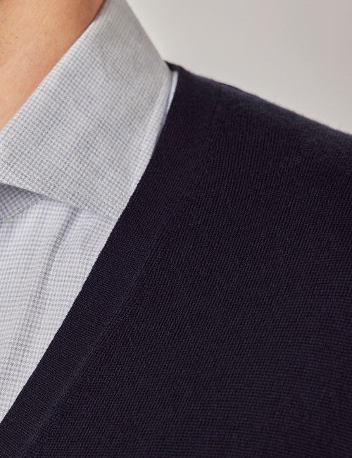 Navy V-Neck Merino Cardigan - Machine Washable-preview