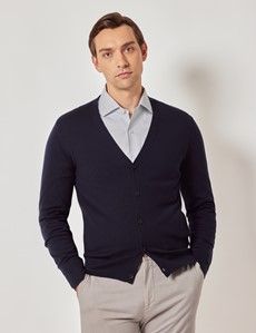 Navy V-Neck Merino Cardigan - Machine Washable-preview2