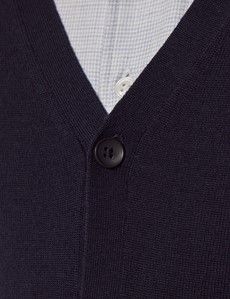 Navy V-Neck Merino Cardigan - Machine Washable-preview3