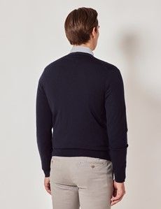 Navy V-Neck Merino Cardigan - Machine Washable-preview4