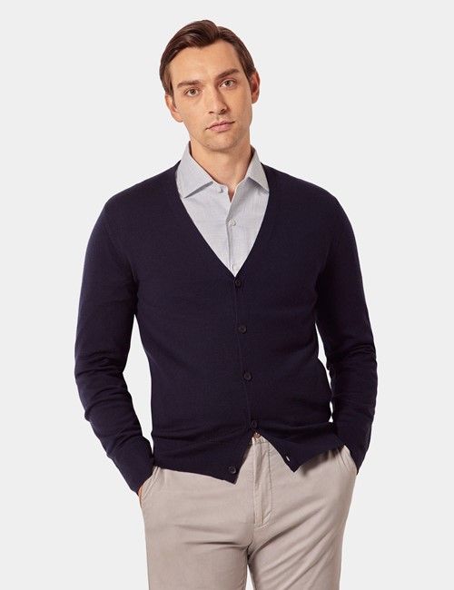 Navy V-Neck Cardigan - Machine Washable