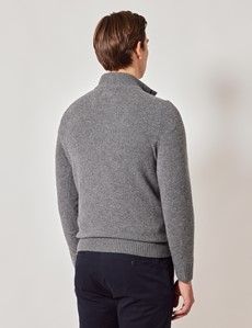 Grey Pure Lambswool Button Neck Sweater-preview2