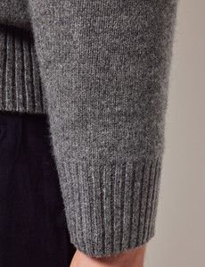 Grey Pure Lambswool Button Neck Sweater-preview3