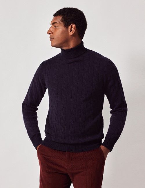 Navy Pure Lambswool Roll Neck Sweater