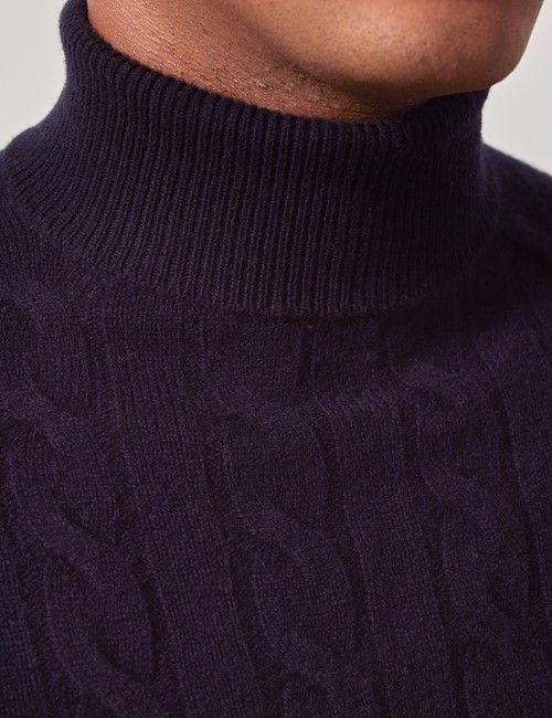 Navy Pure Lambswool Roll Neck Sweater-preview