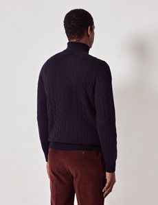 Navy Pure Lambswool Roll Neck Sweater-preview2