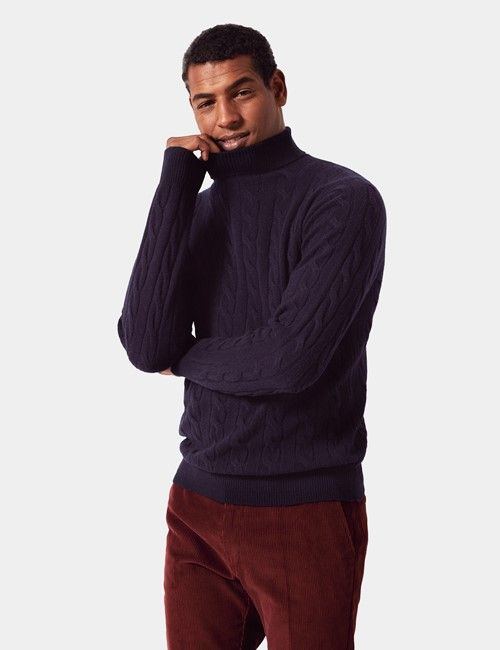 Navy Pure Lambswool Roll Neck Sweater