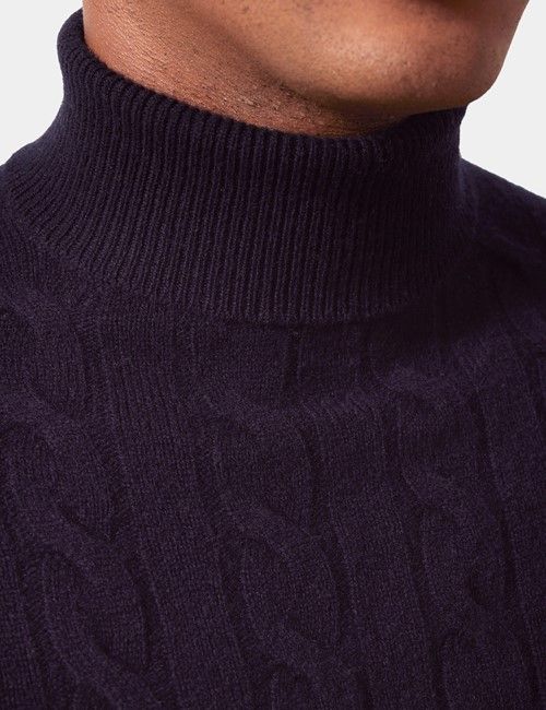 Navy Pure Lambswool Roll Neck Sweater-preview