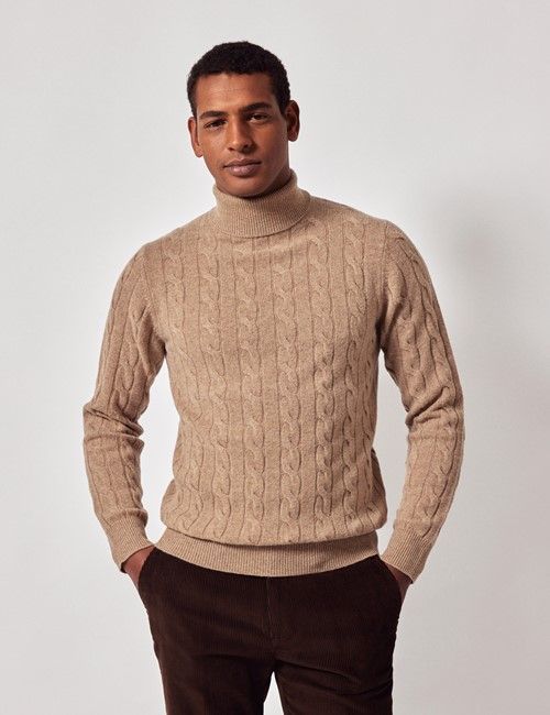 Neutral Pure Lambswool Roll Neck Sweater