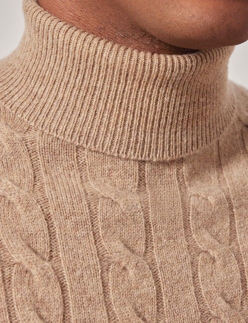 Neutral Pure Lambswool Roll Neck Sweater-preview