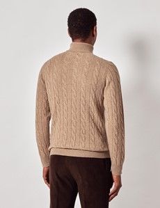 Neutral Pure Lambswool Roll Neck Sweater-preview2
