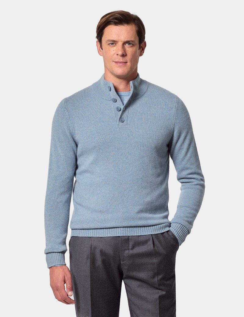 Blue Button Neck Jumper