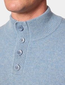 Blue Button Neck Jumper