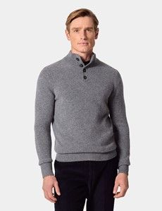 Grey Button Neck Jumper