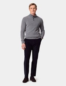 Grey Button Neck Jumper