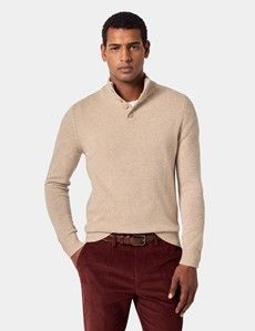 Light Sand Button Neck Jumper