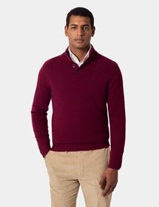 Burgundy Button Neck Jumper