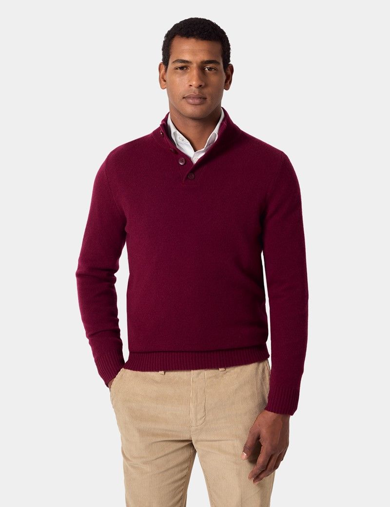 Burgundy Button Neck Jumper
