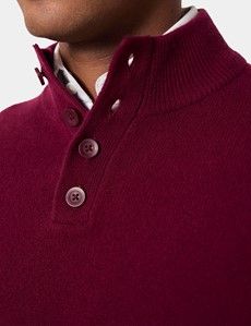 Burgundy Button Neck Jumper