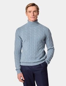 Blue Cable Knit Roll Neck Jumper