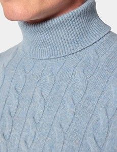 Blue Cable Knit Roll Neck Jumper