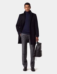 Navy Cable Knit Roll Neck Jumper