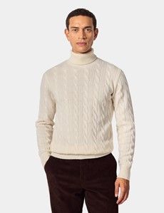 Cream Cable Knit Roll Neck Jumper