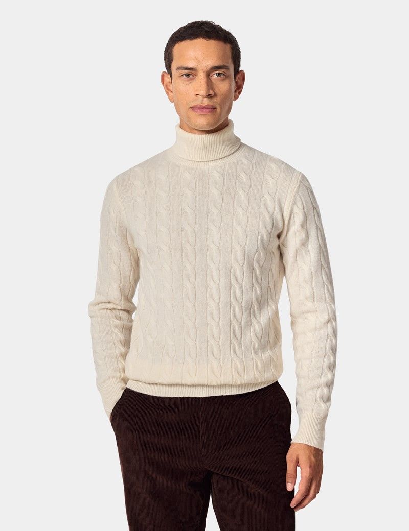 Cream Cable Knit Roll Neck Jumper