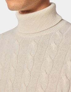 Cream Cable Knit Roll Neck Jumper