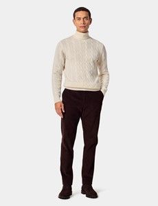 Cream Cable Knit Roll Neck Jumper