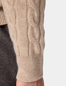 Light Sand Cable Knit Roll Neck Jumper