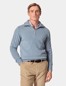 Blue Flat Lay Zip Neck Jumper