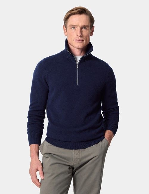 Fitted Slim Navy & White Check Non-Iron Shirt