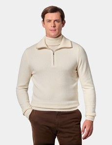 Cream Flat Lay Zip Neck Jumper