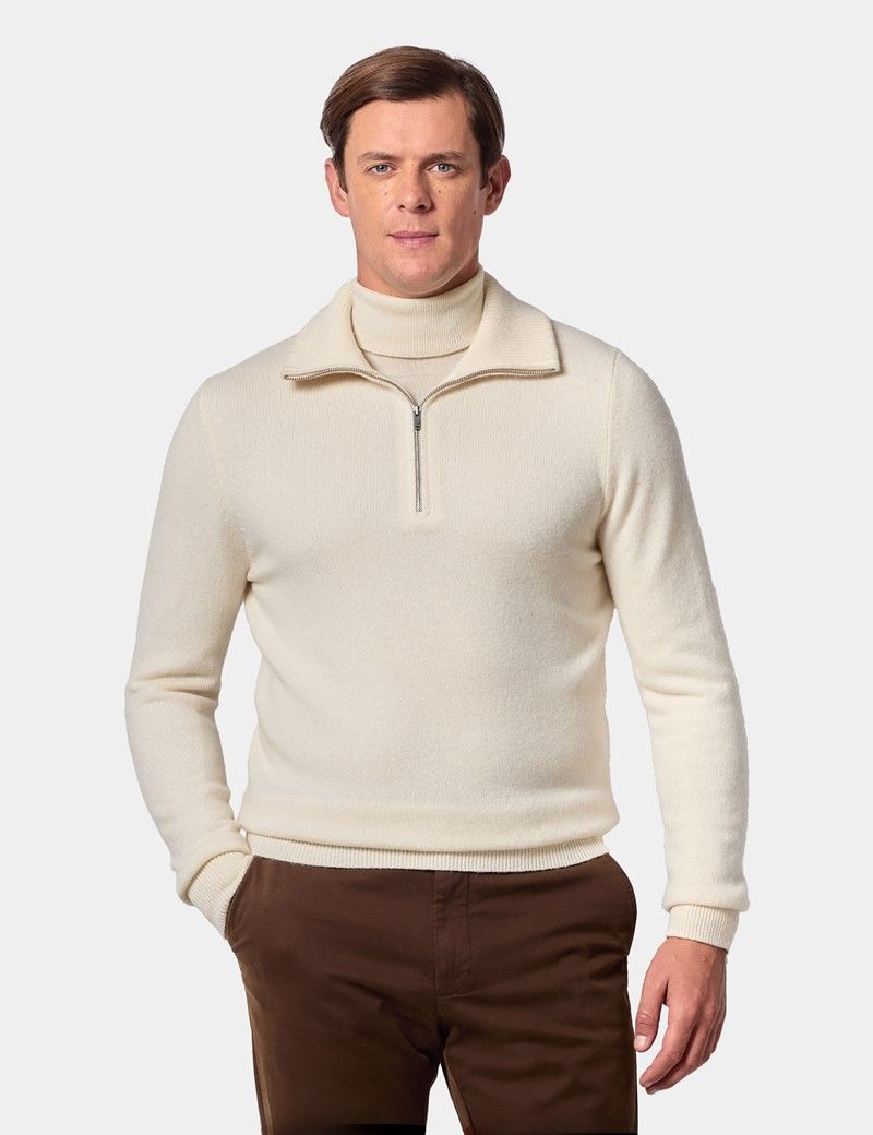 Cream Flat Lay Zip Neck Jumper