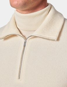 Cream Flat Lay Zip Neck Jumper