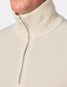 Cream Flat Lay Zip Neck Jumper