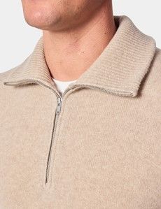 Light Sand Flat Lay Zip Neck Jumper