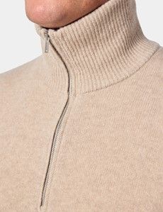 Light Sand Flat Lay Zip Neck Jumper