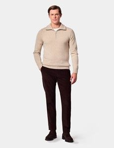 Light Sand Flat Lay Zip Neck Jumper
