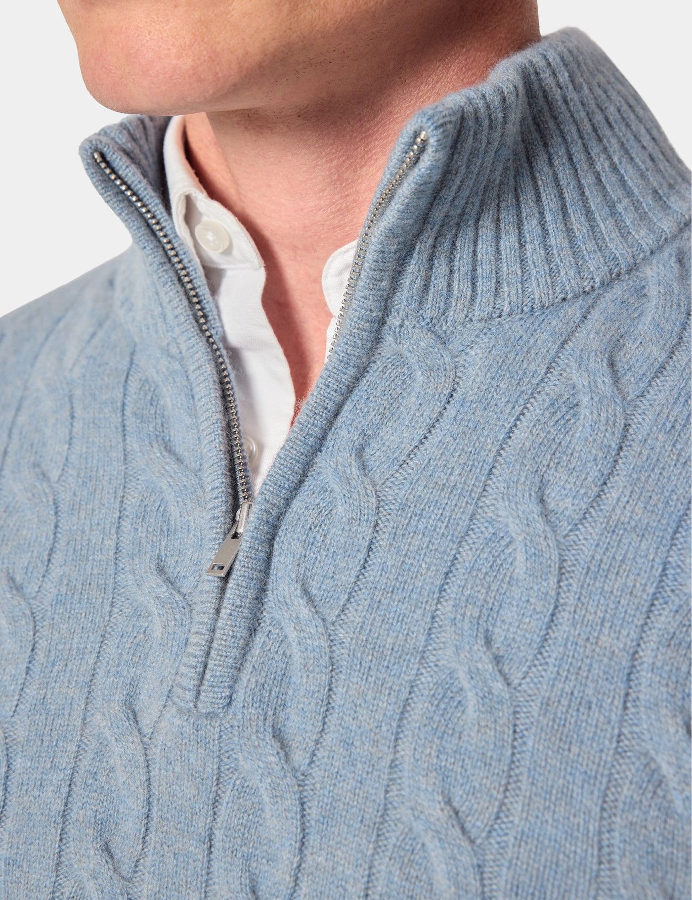 Blue Half Zip Cable Knitted Sweater-preview