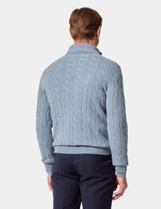 Blue Cable Knit Half Zip Jumper